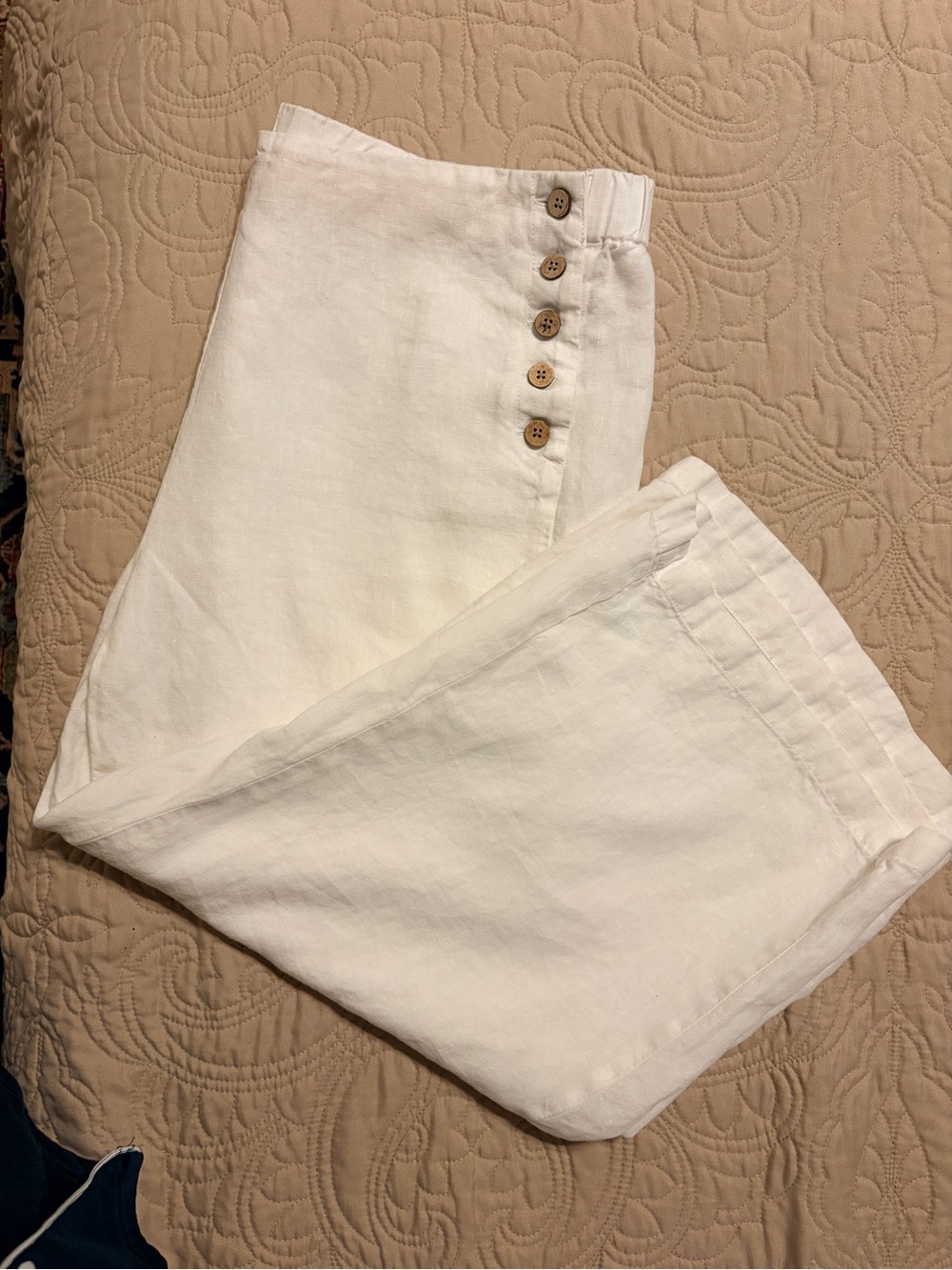 J.Jill Love Linen White Wide Leg Crop Pants Nautical Button L Petite - Picture 5 of 10